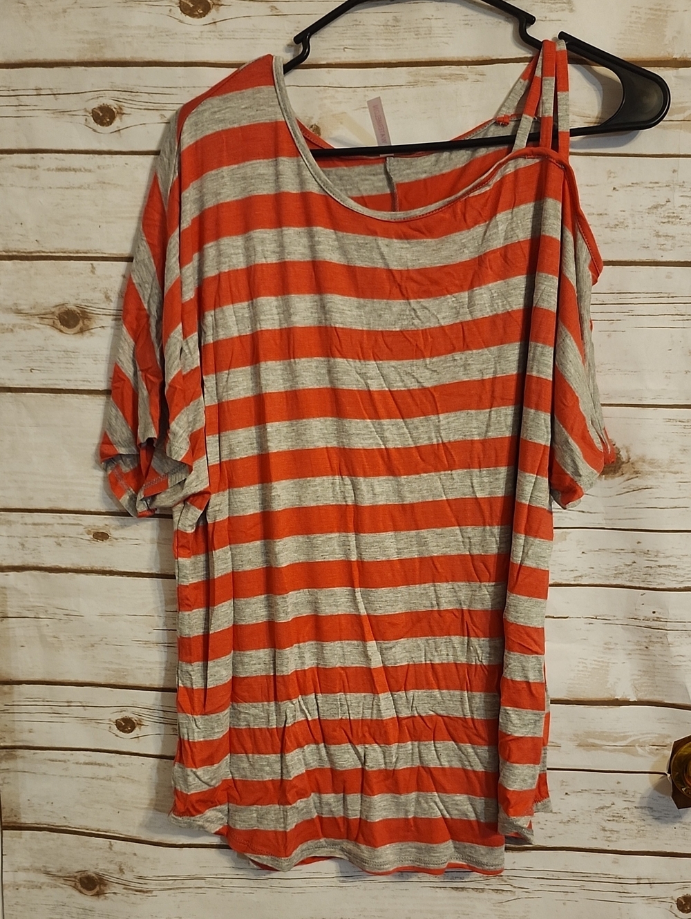 Women’s Pink and Gray Striped Cold-Shoulder Top
